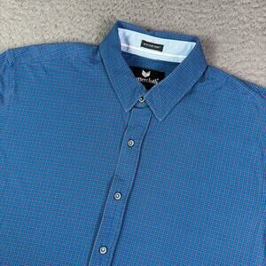 Buttercloth Shirt Mens L Blue Red Geometric Icy Cotton Short Sleeve Performance